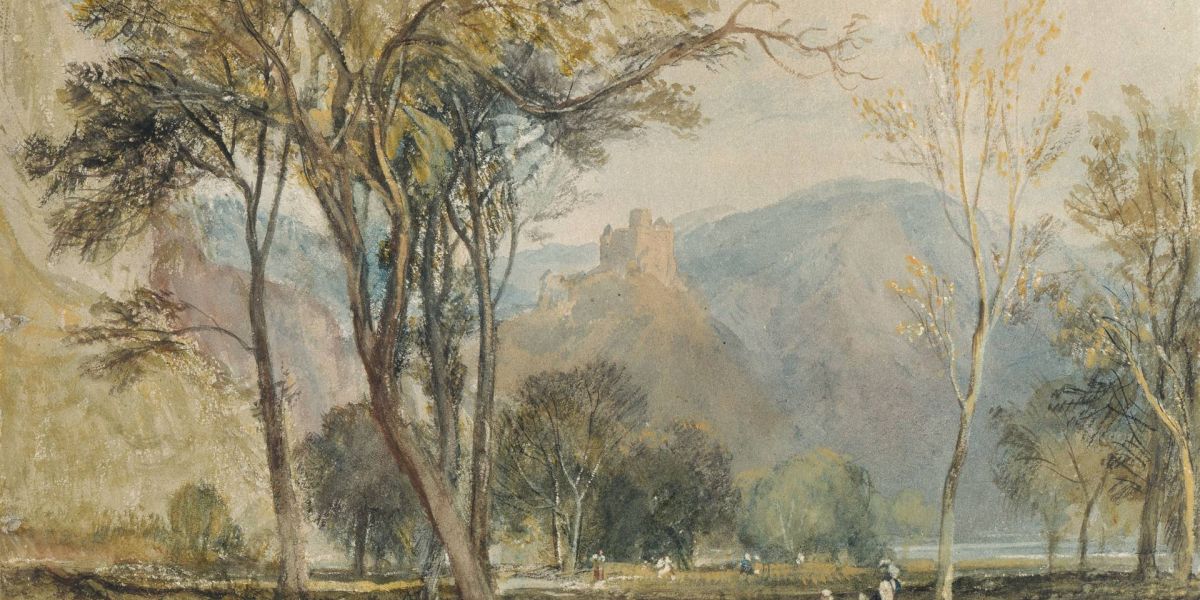 Aquarell von William Turner aus dem Jahr 1817 mit der Marksburg über dem Rhein bei Braubach